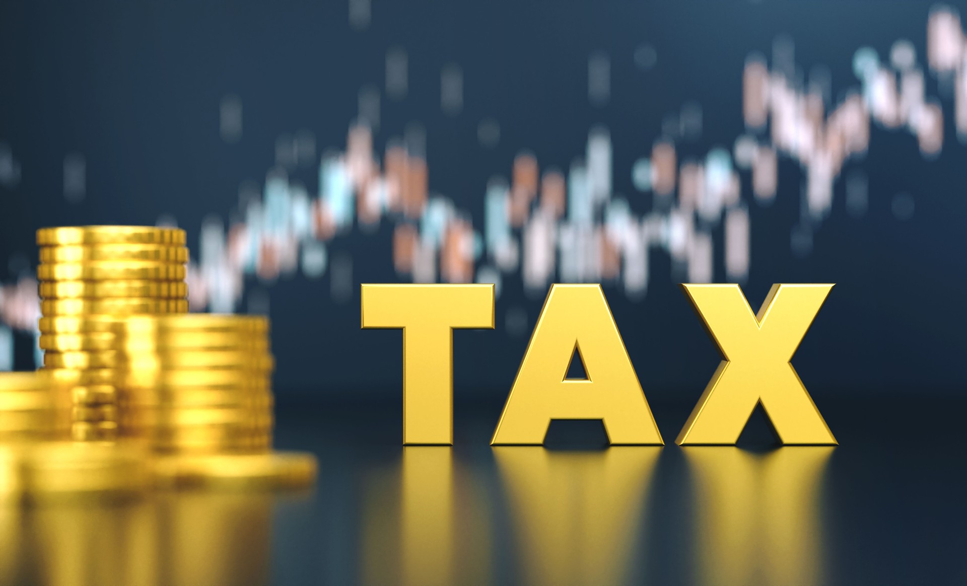 Tax With Coin Stacks Before Blue Financial Graph